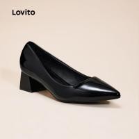 ราคา (Refine by Lovito) รองเท้าส้นสูงบล็อกหัวแหลมแก้วธรรมดาหรูหราสําหรับผู้หญิง LFAR8400 (44281633036)