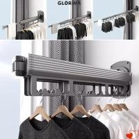 ราคา GLORINA ราวแขวนผ้าแบบพับได้, ไม้แขวนเสื้อแบบพับได้แบบพับเก็บได้ติดผนัง, ราวตากผ้าอลูมิเนียมหมุนได้ในครัวเรือน (53517045848)
