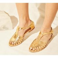 ราคา Leather Sandals Women รองเท้าแตะหรูหรา รองเท้าสีทอง ส้นตึก รองเท้าสีทองส้นสูง ปิดหน้าเท้า รองเท้าไปงานแต่ง (28814088570)