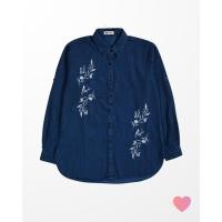 ราคา KEMEJA เสื้อยีนส์สีกรมท่าเย็บปักถักร้อยดอกไม้เสื้อเชิ้ตยีนส์ผู้หญิง (43626735438)