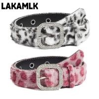 ราคา LAKAMLK Pin Buckle Waistband, Pink Plush Leopard Print Womens Belt, Fashion Adjustable PU Leather Trend Y2k Waist Belt Jeans Accessories (49314558414)