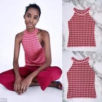 ราคา เสื้อเปิดไหล่ รอบคอ ลายตาราง Plaid Round Neck Sleeveless Knit Top 23/204 (23947585106)