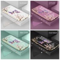 ราคา เคส Huawei P20 P20 Pro P20 Lite P30 P30 Pro P40 lite 4G P30 Lite ขอบตรงชุบผีเสื้อใบโทรศัพท์กรณี (19091256883)