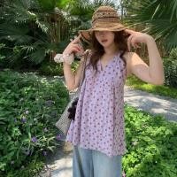 ราคา Dopamine Wear Summer เดรสแขนกุด Summer French New Style Floral Sweet Purple Short Layered Dress (42033419877)