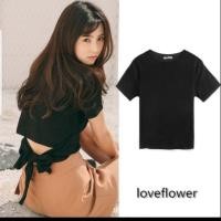 ราคา เสื้อครอป ผูกโบว์ไขว้ด้านหลัง ผ้ายืด (5639742116)