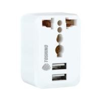 ราคา ปลั๊กแปลง 2 ขาแบน TOSHINO 2 USB 2.1A สีขาว (1097113)