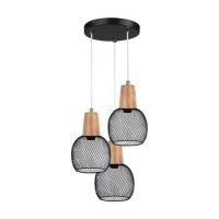 CARINI โคมไฟช่อ MODERN โลหะ ไม้ สีดำ ลายไม้ 3 หัว รุ่น LP9601BK