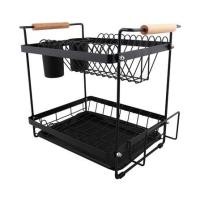 ราคา ชั้นคว่ำจาน 2 ชั้น พร้อมถาดรองน้ำและด้ามจับไม้ KECH MODISH สีดำ (1194853)