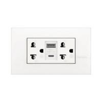 ราคา ชุดเต้ารับคู่ 3 ขา พร้อมที่ชาร์จ USB และ Type C BTICINO AE4185AC สีขาว (1213605)