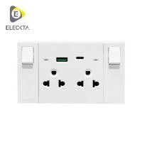 ราคา ชุดเต้ารับคู่ 3 ขา มีสวิตช์คุม พร้อมช่อง USB AC ELECKTA VERVE สีขาว (1242646)