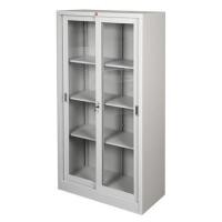 ราคา ตู้เหล็กสูงบานเลื่อนกระจก LUCKY WORLD KSG-914-TG สีเทาทราย (242214)