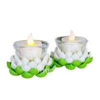 ราคา เชิงเทียนดอกบัวLED Tippimaan ดอกบัวดินปั้น สีขาว เทียนLED 1คู่ (888141600019)