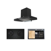 ราคา ชุดเซ็ทเครื่องดูดควันติดผนัง EVE HC-LOFTBOX-90 ขนาด 90 ซม. + เตาแก๊ส 2 หัว HB78-2BCC/BG + อ่างล้างจานหินแกรนิต ANDES 760/480 สีดำ (888132600066)