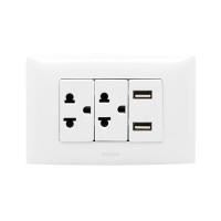 ราคา ชุดเต้ารับเดี่ยว 3 ขา 2 ช่อง + USB 2 ช่อง HACO AP-E2SB สีขาว (1243079)