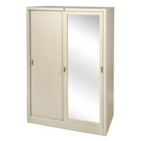 ราคา ตู้เสื้อผ้าเหล็กบานเลื่อนผสมกระจกเงา LUCKY WORLD KVS-126K 118.8 ซม. สีครีม (1097498)