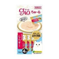 ราคา ขนมแมวเลีย CIAO-CHURU CHICKEN & SCALLOP & SHIRASU แพ็ก 4 ชิ้น (1203927)