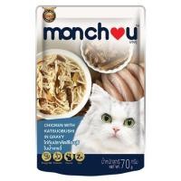 ราคา อาหารเปียกแมว MONCHOU ไก่กับปลาคัตสึโอะบุชิในน้ำเกรวี่ 70 ก. (1222461)