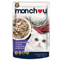 ราคา อาหารเปียกแมว MONCHOU ปลาทูน่ากับปลาชิราสึในน้ำเกรวี่ 70 ก. (1222444)