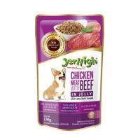 ราคา อาหารเปียกสุนัข JERHIGH CHICKEN MEAT WITH BEEF IN JELLY 130 ก. (1240288)