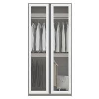 Koncept Furniture ตู้เสื้อผ้า แขวนบน-ล่าง OP-B ขนาด 100 ซม. สีขาวลายผ้า&กระจกใส รุ่น BLOX 19210438