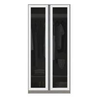 Koncept Furniture ตู้เสื้อผ้า แขวนโล่ง OP-A ขนาด 100 ซม. สีขาวลายผ้า&กระจกชาดำ รุ่น BLOX 19210429