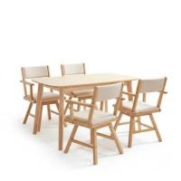 ราคา ชุดโต๊ะอาหาร 4 ที่นั่ง EVERGREEN FURNITURE สีไม้ธรรมชาติ เก้าอี้เบาะหนังสีครีม (888168100165)