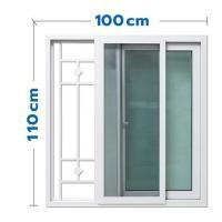 ราคา หน้าต่างบานเลื่อน UPVC มุ้ง เหล็กดัด HOFFEN F6 100x110 ซม. สีขาว (1270922)