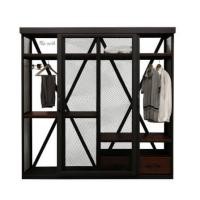 ราคา ตู้เสื้อผ้าเหล็กบานเลื่อน THE WILD FURNITURE รุ่น WARROB 200*45*200 ซม. สีไม้ประดู่/ดำ (888184800008)