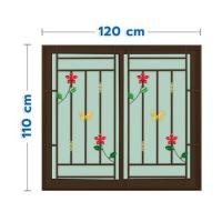 ราคา หน้าต่างบานเลื่อนอะลูมิเนียม พร้อมมุ้งลวดและเหล็กดัด S-S KPA ดอกไม้แดง 120x110 ซม. สีชา (1308612)