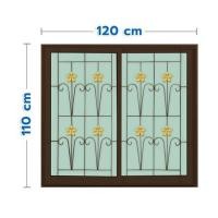 ราคา หน้าต่างบานเลื่อนอะลูมิเนียม พร้อมมุ้งลวดและเหล็กดัด S-S KPA ดอกไม้ทอง 120x110 ซม. สีชา (1308623)