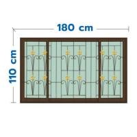 ราคา หน้าต่างบานเลื่อนอะลูมิเนียม พร้อมมุ้งลวดและเหล็กดัด S-F-S KPA ดอกไม้ทอง 180x110 ซม. สีชา (1308668)