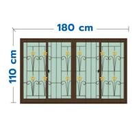 ราคา หน้าต่างบานเลื่อนอะลูมิเนียม พร้อมมุ้งลวดและเหล็กดัด F-S-S-F KPA ดอกไม้ทอง 180x110 ซม. สีชา (1308677)