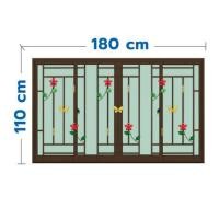 ราคา หน้าต่างบานเลื่อนอะลูมิเนียม พร้อมมุ้งลวดและเหล็กดัด F-S-S-F KPA ดอกไม้แดง 180x110 ซม. สีชา (1308683)