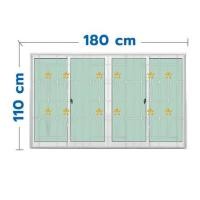 ราคา หน้าต่างบานเลื่อนอะลูมิเนียม พร้อมมุ้งลวดและเหล็กดัด F-S-S-F KPA ดอกไม้ทอง 180x110 ซม. สีขาว (1308692)