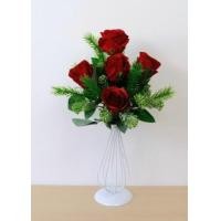 ราคา ดอกกุหลาบประดิษฐ์ผ้าในแจกัน JGLORYFLOWER แจกันเส้นเหล็กดัดสีขาว รูปทรงเชิงเทียน กุหลาบสีแดง (888217500026)