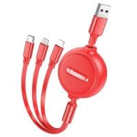 ราคา สายชาร์จ 3 หัว HOCO X75 พร้อมตลับเก็บสาย สำหรับ IOS + MICRO + TYPE-C ยาว 1 เมตร สีแดง (888206800119)