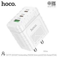 ราคา หัวชาร์จเร็ว 3 พอร์ต HOCO DC102T เทคโนโลยี GAN จ่ายไฟแรง PD 65W + QC 3.0 ช่องชาร์จ USB + TYPE-C สีขาว (888206800070)