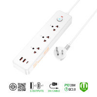 ราคา รางปลั๊กไฟ 3 ช่อง 2 USB 1 TYPE-C 1 สวิตช์ HOCO DC133 สีขาว 2300W สายยาว 2M (888206800213)