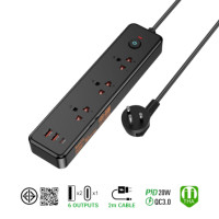 ราคา รางปลั๊กไฟ 3 ช่อง 2 USB 1 TYPE-C 1 สวิตช์ HOCO DC133 สีดำ 2300W สายยาว 2M (888206800214)