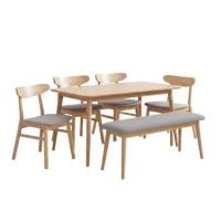 ราคา ชุดโต๊ะอาหาร IK+ 6 ที่นั่ง EVERGREEN FURNITURE เบาะผ้าสีเทา สีไม้ธรรมชาติ (888168100180)