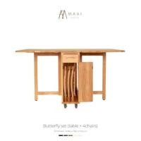 ราคา ชุดโต๊ะทานข้าวไม้ยางพาราแท้ 4 ที่นั่งพับเก็บได้ MAAI DESIGN รุ่น BUTTERFLY TABLE SET สีโอ๊ค (888247300001)