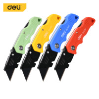ราคา มีดคัตเตอร์พับได้ DELI EDL006K-4-YL-01 4 ชิ้น ฟรีใบมีด 10 ใบ (888236700245)