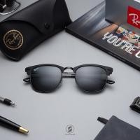 ราคา Ray-Ban RB3716 186/R5 Clubmaster Metal Shiny Black Top Matte (2565)