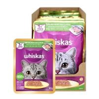 ราคา Whiskas วิสกัส เพาซ์ อาหารแมวชนิดเปียก สำหรับแมวโต รสปลาทูน่า 80 กรัม