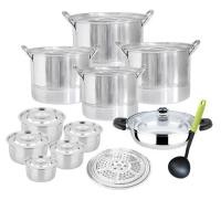 ราคา Rrs Stew Pot Set ชุดหม้อสตูว์ทรงสูง พร้อมแผ่นรองนึ่ง 4 ใบ + หม้อแขก 5 ใบ + หม้อสุกี้ 26 cm + กระบวยไนล่อน (7159343317187)