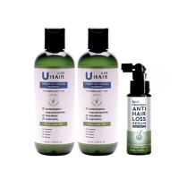 ราคา U hair premium anti hair loss shampoo ยู แฮร์ พรีเมียม แชมพู (200ml.) 2 ขวด + แถม U hair serum (50ml.) 1 ขวด (590544946943502)