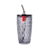 Rrs แก้วคริสตัล พร้อมฝา+หลอด 510ml. Luxury Design หรูหรา น่าใช้ สีเทา (782783179365735)