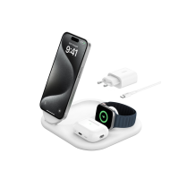 Belkin Wiz029 แท่นชาร์จไร้สาย 15 วัตต์ แม่เหล็กเทคโนโลยี Qi2 แบบ 3-in-1 รับประกัน 2 ปี สีขาว (796335655986279)