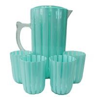 ราคา Rrs ชุดเหยือกน้ำพลาสติก 2.6 L + แก้ว 4 ใบ สีฟ้ามุก (7544983912643)