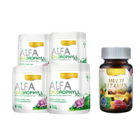 ราคา Alfa Chlorophyll Plus 4 กระปุก Multi Vitamin plus Q10 1 กระปุก (30เม็ด) (376461298489326)